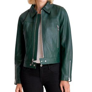 MICHAEL Michael Kors Cropped Leather Moto Jacket
